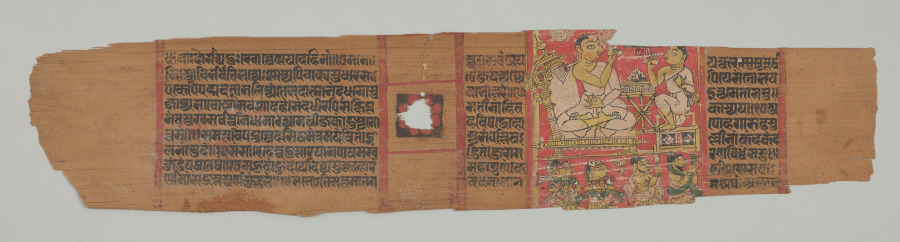 Monk preaching to a disciple with a lay audience, folio 2 (recto) from a Parshvanatha Charitra (Life and Stories of Lord Parshva) of Bhavadeva-suri