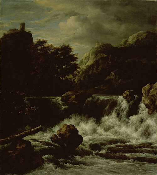 Mountainous landscape with waterfall