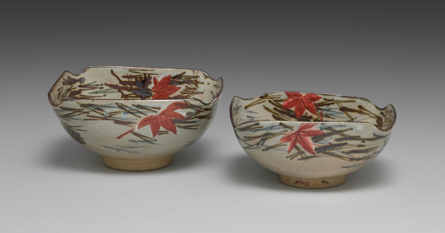 Nesting Dishes with Scattered Pine Needles and Maple Leaves