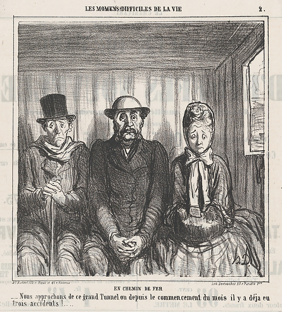 On the train, from 'The difficult moments of life,' published in Le Charivari, March 12, 1864
