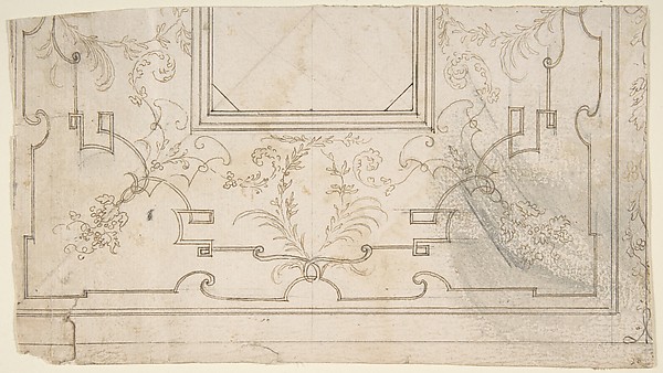 One Half Design for a Ceiling with Floral and Strapwork Motifs (recto); Slight Scribbles (verso)