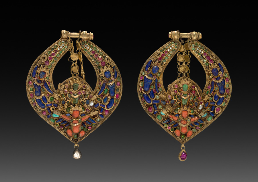 Pair of Deity Earrings with Vishnu on Garuda (front) and chepu (monster mask) (back)