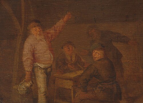 Peasants drinking in a barn