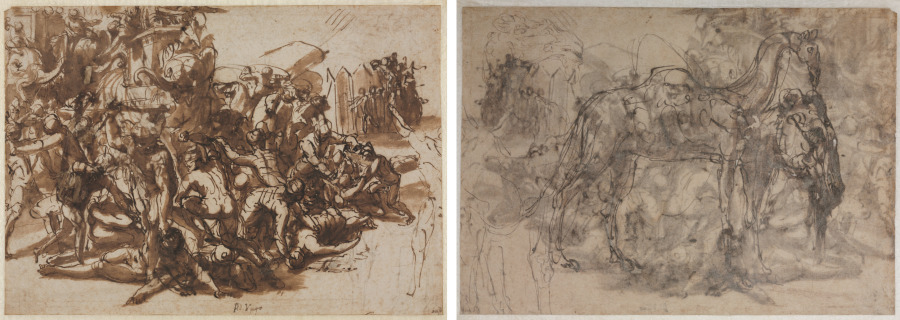 Poros Assailed by the Macedonian Army (recto); Sketches of Animals (verso)