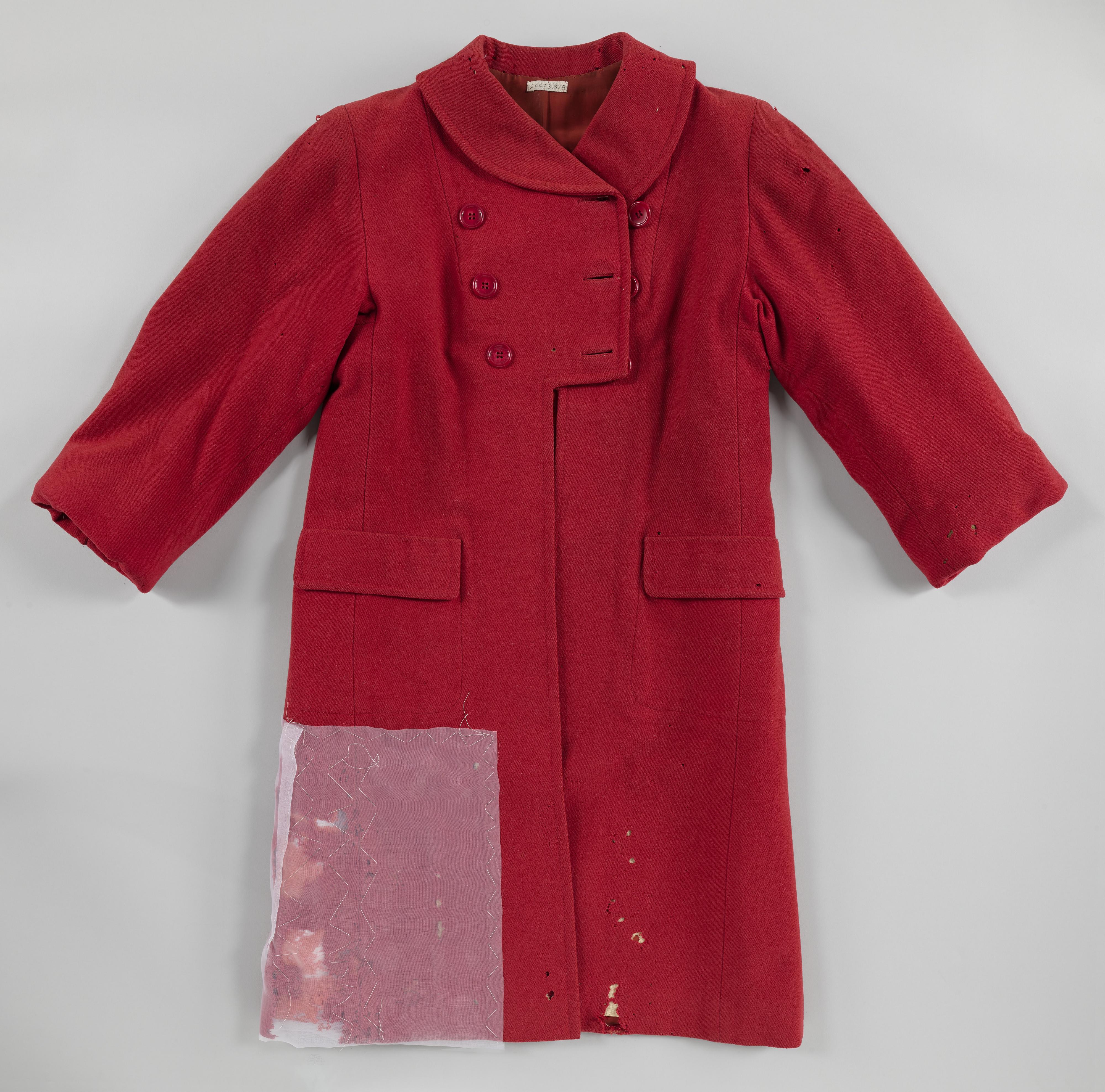 Red double-breasted wool coat
