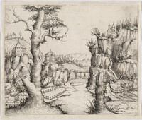 River Landscape with High Cliffs