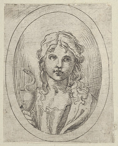 Saint John the Evangelist holding a goblet with a snake emerging from it, from "Christ, the Virgin, and Thirteen Apostles"
