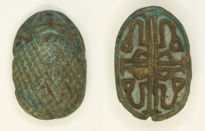 Scaraboid: Face Motif on Top, Floral Designs on Base