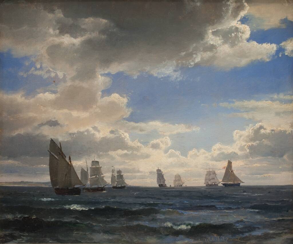 Sejlskibe i sundet syd for Kronborg