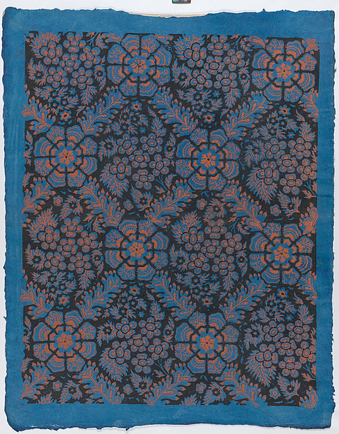 Sheet with overall floral pattern on blue background