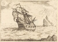 Ship Navigating Near Rocks