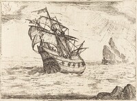 Ship Navigating Near Rocks