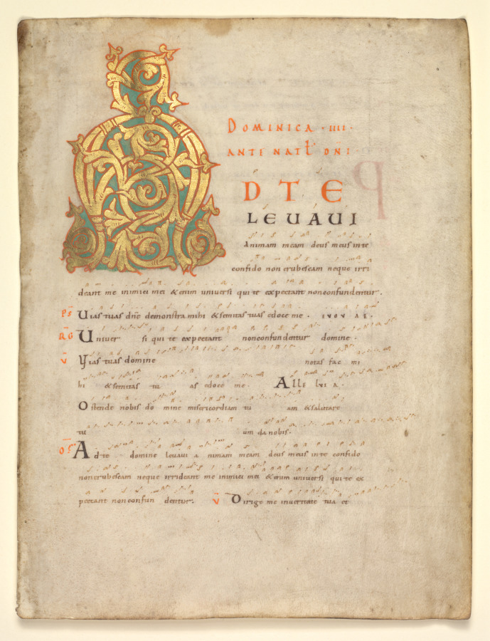Single Leaf Excised from a Gradual and Sacramentary:  Initial A[d te lavavi]