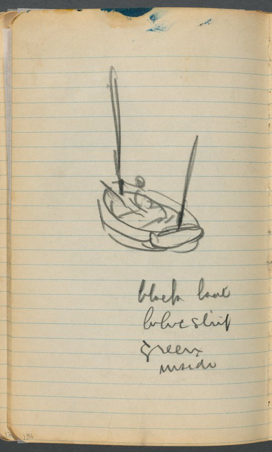 Sketchbook, page 136: Sailboat with notes