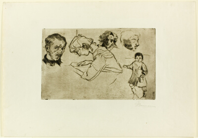 Sketches of Four Heads and a Child
