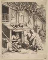 Smoker on a Stool Conversing with a Cobbler at Work