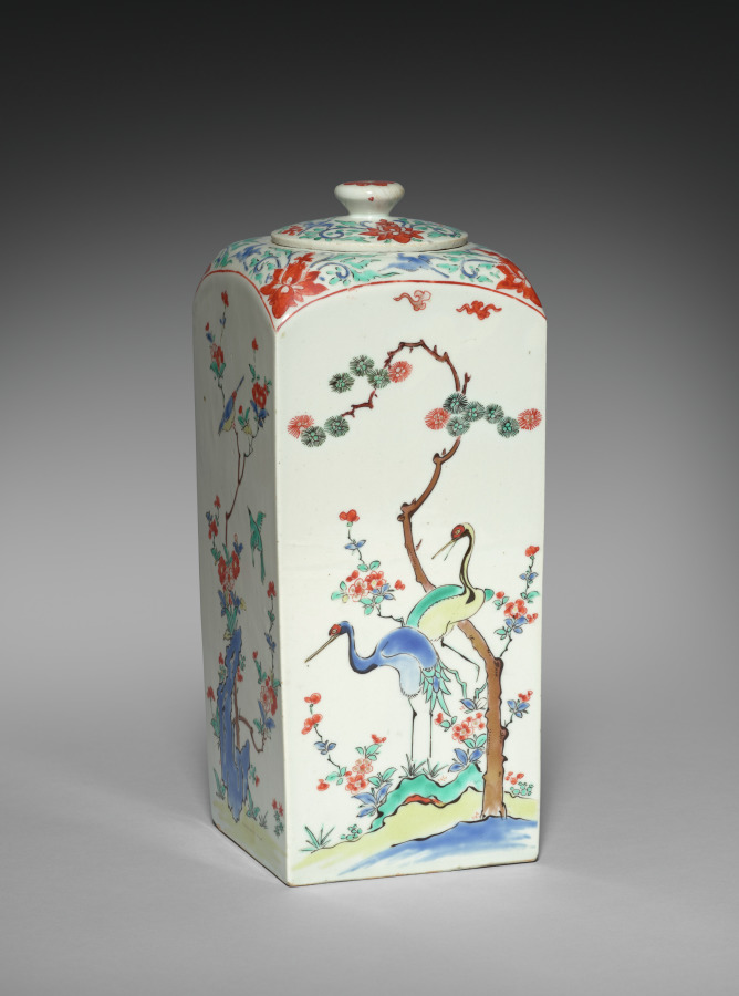 Square Jar with Birds and Flowers