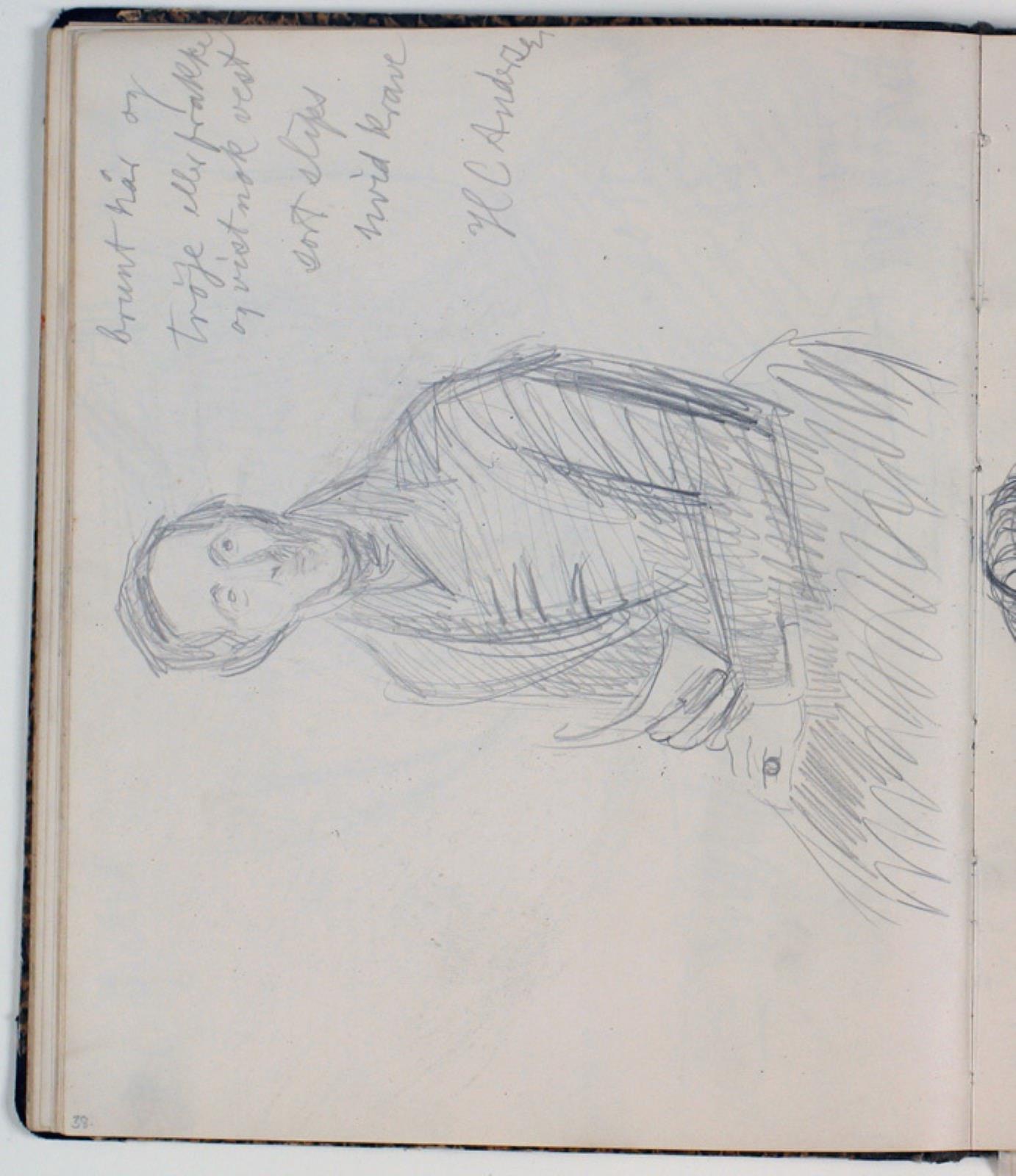 Studie af H. C. Andersen efter maleri af Chr. Albr. von Benzon 1835. Farveangivelser