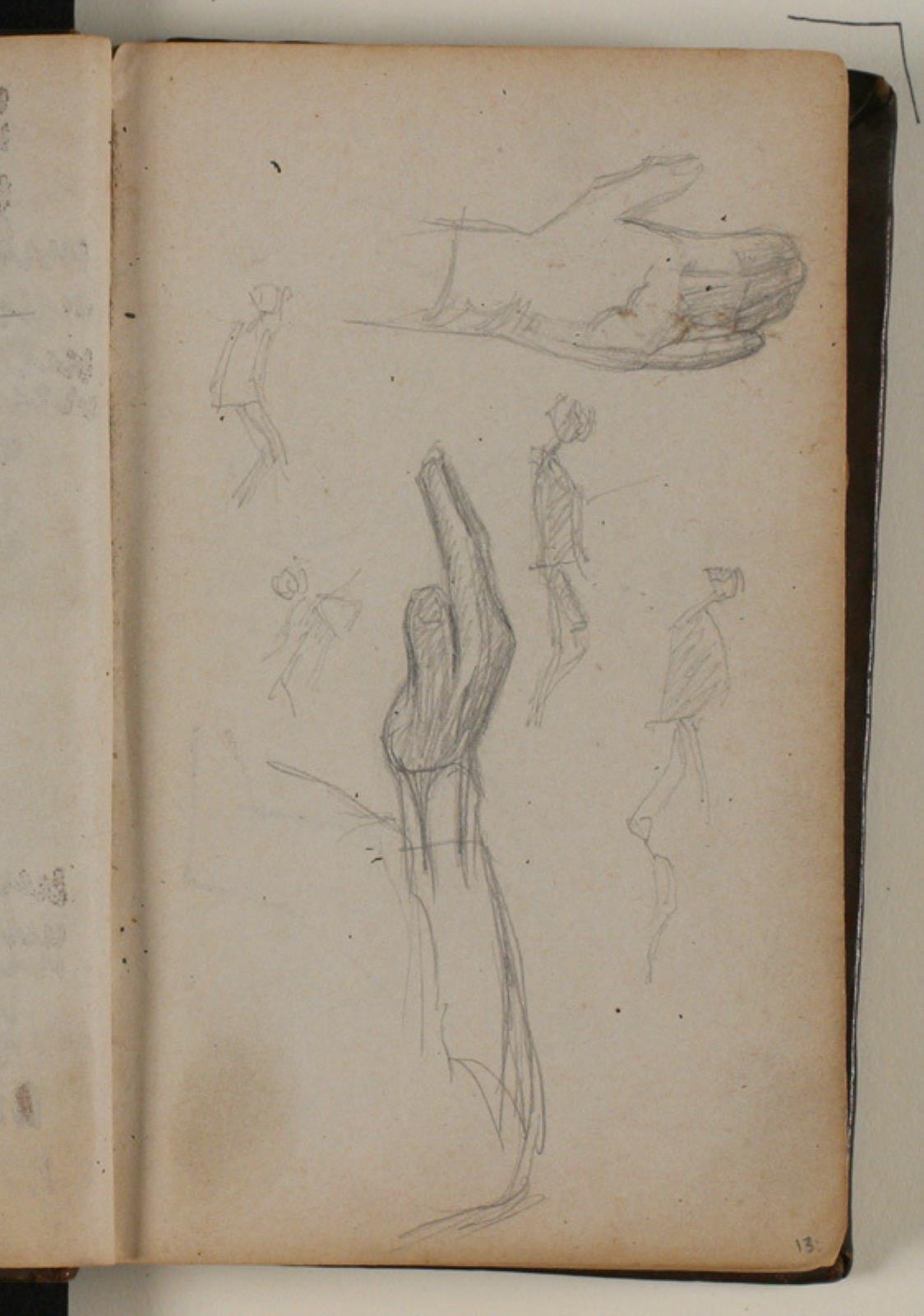 Studier af hånd og underarm, figurskitser