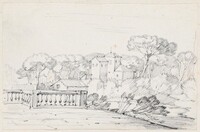 Terrace by a River with a Villa and Trees Beyond