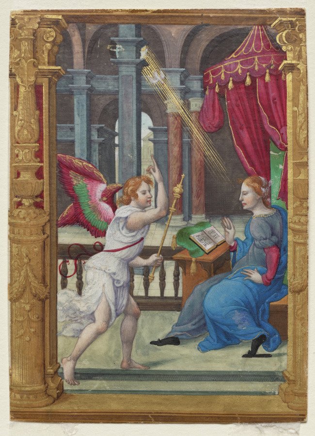 The Annunciation (Matins, Office of the Virgin): Leaf from a Book of Hours (1 of 3 Excised Leaves)