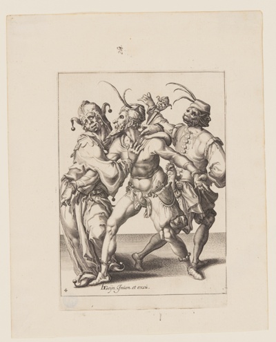 Three Dancing Mummers including a Jester, from The Masquerades