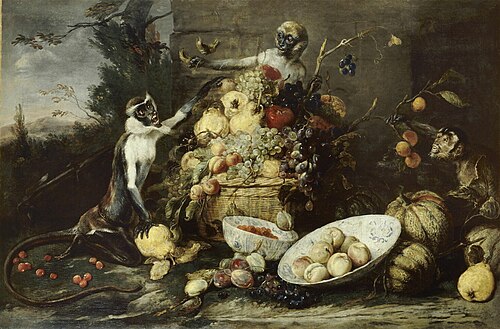 Three Monkeys Stealing Fruit