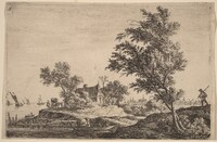 Traveler Passing Two Large Trees