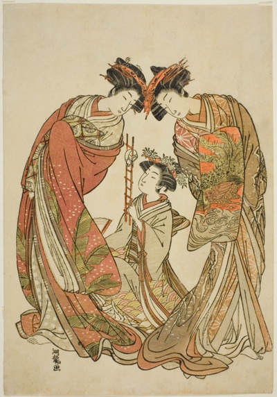Two Courtesans Watching an Attendant Play with a Rat