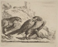Two Eagles with Tower in Background