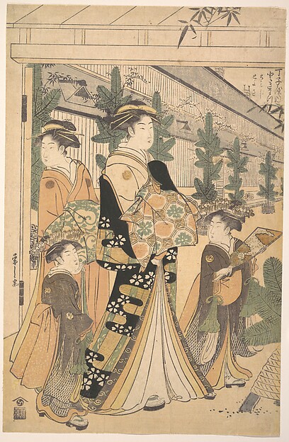 Two Oiran with Two Female Attendants in the Yoshiwara