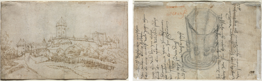 View of a Castle (recto); Eight-Sided Cup (verso)