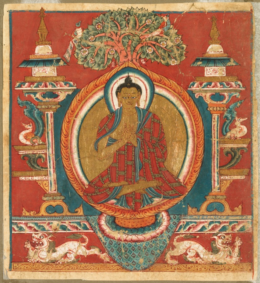 Votive initiation card (tsakali) with preaching Buddha Shakyamuni