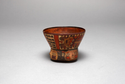 Wide-Mouth Cup Depicting a Costumed Performer and Mice, with Modeled Heads