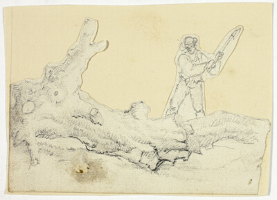 Woodsman Axing Fallen Tree